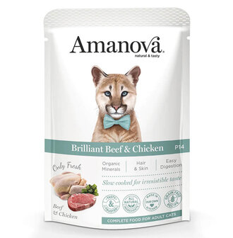 Amanova kattenvoer pouch Brilliant Beef &amp; Chicken P14 graanvrij