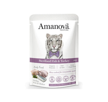 Amanova kattenvoer pouch Sterilised fish &amp; turkey P12 graanvrij