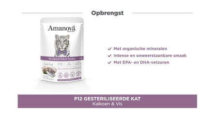 Amanova kattenvoer pouch Sterilised fish &amp; turkey P12 graanvrij