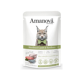 Amanova kattenvoer pouch Sterilised Lamb &amp; sardines P13 graanvrij