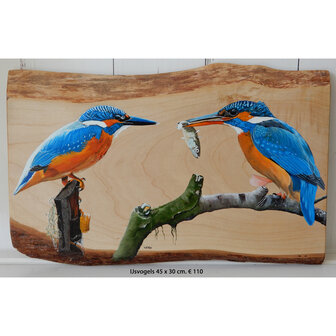 Schilderij ijsvogels op hout 45 x 30 cm.