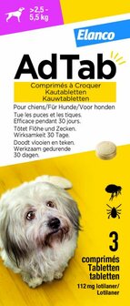 AdTab Kauwtablet Anti Vlooien en teken Hond 2,5-5,5 kg 3 stuks