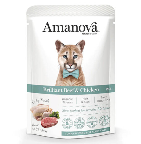 Amanova kattenvoer pouch Brilliant Beef & Chicken P14 graanvrij