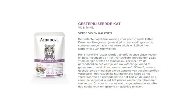 Amanova kattenvoer pouch Sterilised fish & turkey P12 graanvrij