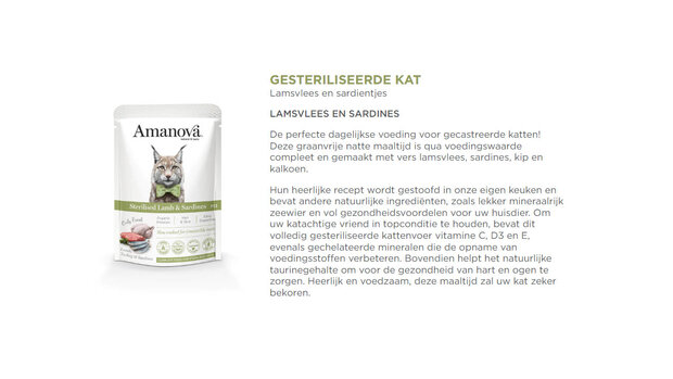 Amanova kattenvoer pouch Sterilised Lamb & sardines P13 graanvrij