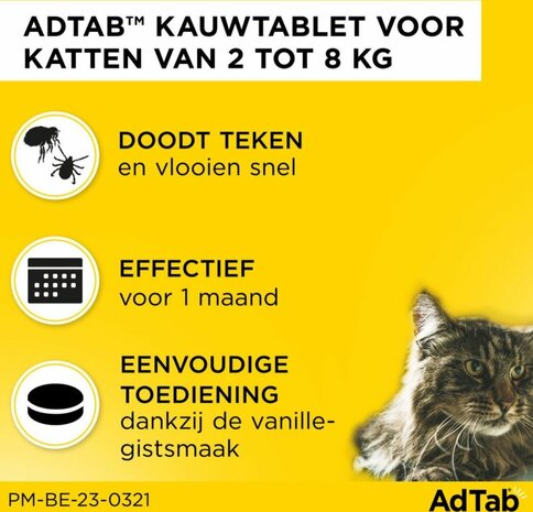 AdTab kauwtabletten kat 2-8 kg Anti vlooien- en tekenmiddel 3 stuks